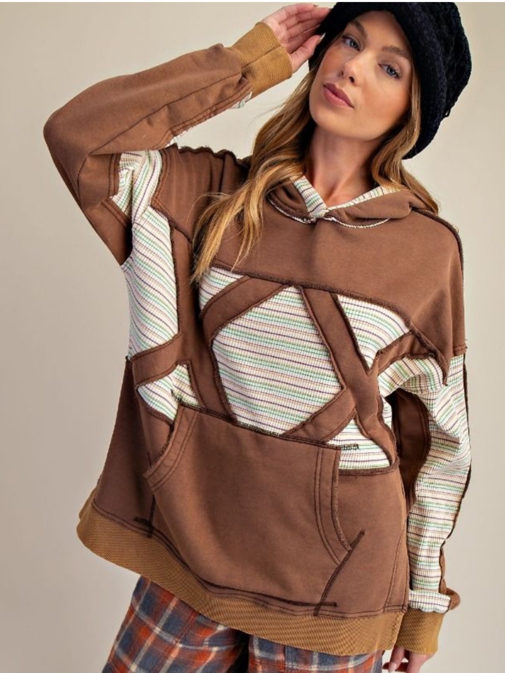 473 EASEL STRIPE MIX WASHED HOODED PULLOVER